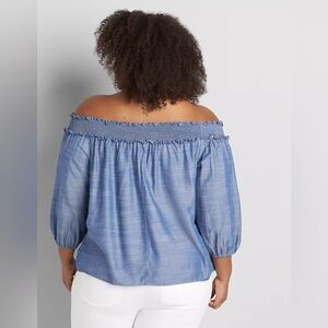 Lane Bryant 3/4 Chambray Off-the-Shoulder Top Size 34/36